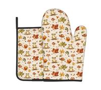 Gants De Four Et Maniques Grenouille Feuilles d'automne Champignons 2Pcs | Doux Kitchen Mitts Imperméables Maniques Cuisine Pour pâtisserie Cuire Grillage