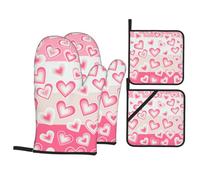 Gants De Four Et Maniques Heart Day Pastel Hearts Très Épais Gants De Cuisine Résistants À La Chaleur Maniques De Cuisine pour Micro-Ondes Cuire Set of 4