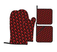 Gants De Four Et Maniques Heart Day Red Hearts Doux Kitchen Mitts Protection Temperature Oven Gloves pour Cuire Micro-Ondes Set of 4