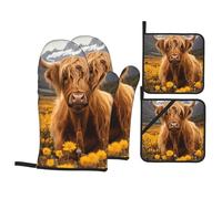 Gants De Four Et Maniques Highland Cows Très Épais Kitchen Mitts Antidérapant Maniques De Cuisine pour Cuire Micro-Ondes Set of 4