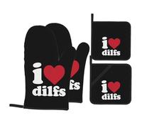 Gants De Four Et Maniques I Heart Dilfs I Love Dilfs Antidérapant Gants De Cuisine Protection Temperature Kitchen Mitts pour Micro-Ondes Pâtisserie Set of 4