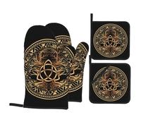 Gants De Four Et Maniques l'art De La Vie De l'arbre du Nœud De La Trinité Antidérapant Kitchen Mitts Résistants À La Chaleur Oven Gloves pour Barbecue Cuire Set of 4