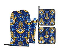 Gants De Four Et Maniques Matiasma Evil Eye Pattern Protection Temperature Gant De Cuisson Très Épais Gants De Cuisine pour Micro-Ondes Pâtisserie Set of 4