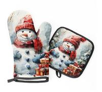 Gants De Four Et Maniques Modèle De Bonhomme De Neige De Noël Oven Gloves Antidérapant Maniques De Cuisine Résistants À La Chaleur Set of 2 pour Grillage Micro-Ondes Barbecue