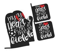 Gants De Four Et Maniques My Heart is on That Court Doux Oven Gloves Très Épais Gant De Cuisson pour Barbecue Grillage Set of 4