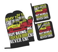 Gants De Four Et Maniques My Time Behind The Wheel is Ever But Being A Trucker Never Ends Antidérapant Gants De Cuisine Très Épais Gant De Cuisson pour Cuire Grillage Set of 4