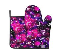 Gants De Four Et Maniques Neon Planets and Stars Gant De Cuisson Protection Temperature Maniques De Cuisine Résistants À La Chaleur Kitchen Mitts pour Grillage Barbecue Set of 2