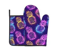 Gants De Four Et Maniques Neon Tropical Pineapple Gants De Cuisine Antidérapant Gant De Cuisson Protection Temperature Kitchen Mitts pour Micro-Ondes Pâtisserie Set of 2