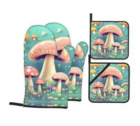 Gants De Four Et Maniques Pretty Little Mushrooms Print Protection Temperature Kitchen Mitts Antidérapant Maniques De Cuisine pour Grillage Micro-Ondes Set of 4