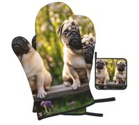 Gants De Four Et Maniques Pugs in The Garden Gants De Cuisine Doux Maniques De Cuisine Très Épais Oven Gloves pour Micro-Ondes Barbecue Grillage 3Pcs