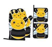 Gants De Four Et Maniques Queens Bee with A Crown Très Épais Gants De Cuisine Antidérapant Kitchen Mitts pour Barbecue Cuire Set of 4