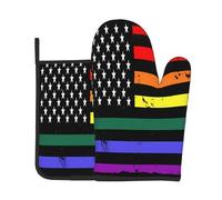 Gants De Four Et Maniques Rainbow Pride Gay LGBT American Flag Kitchen Mitts Très Épais Gants De Cuisine Antidérapant Gant De Cuisson pour Grillage Micro-Ondes Set of 2