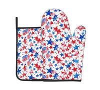 Gants De Four Et Maniques Red White Stars and Stripes American Flag Gant De Cuisson Antidérapant Kitchen Mitts Protection Temperature Maniques De Cuisine pour Grillage Barbecue Set of 2
