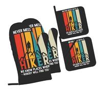 Gants De Four Et Maniques Retro Hiking Never Mess with Hiker We Know Places Where Nobody Doux Maniques De Cuisine Résistants À La Chaleur Kitchen Mitts pour Pâtisserie Micro-Ondes Set of 4