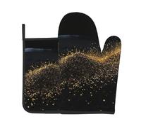 Gants De Four Et Maniques Sable Noir Doré Oven Gloves Très Épais Gant De Cuisson Protection Temperature Set of 2 pour Pâtisserie Micro-Ondes Grillage