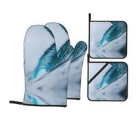 Gants De Four Et Maniques Sea Green Wave Surf Print Très Épais Oven Gloves Doux Gants De Cuisine pour Pâtisserie Barbecue Set of 4