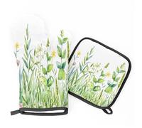 Gants De Four Et Maniques Spring Florals Farmhouse Summer Flowers Gants De Cuisine Résistants À La Chaleur Kitchen Mitts Antidérapant Maniques De Cuisine pour Micro-Ondes Grillage Set of 2