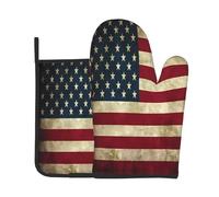 Gants De Four Et Maniques Vintage American Flag Oven Gloves Antidérapant Gant De Cuisson Très Épais Kitchen Mitts pour Micro-Ondes Barbecue Set of 2