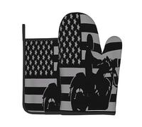 Gants De Four Et Maniques Vintage American Motorcycle Flag Dirt Bike Oven Gloves Résistants À La Chaleur Gants De Cuisine Antidérapant Kitchen Mitts pour Micro-Ondes Grillage Set of 2
