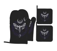 Gants De Four Et Maniques Wiccan Pagan Witch Sacred Moon Death Moth Résistants À La Chaleur Gants De Cuisine Très Épais Kitchen Mitts pour Pâtisserie Grillage Set of 4