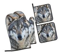 Gants De Four Et Maniques Wild Wild Gray Wolf Protection Temperature Kitchen Mitts Doux Gant De Cuisson pour Pâtisserie Barbecue Set of 4