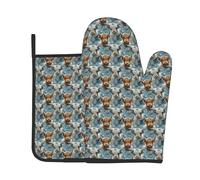 Gants De Four Et Maniques Winter Snowflake Highland Cow 2Pcs Kitchen Mitts | très épais Kitchen Mitts Antidérapant maniques de cuisine Pour Barbecue pâtisserie Cuire