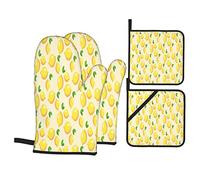 Gants de Four galopants et maniques à Motifs de Citron, Tapis de comptoir de Cuisine sûrs pour la Cuisson au Barbecue, la Cuisson au Gril (Ensemble de 4 pièces)