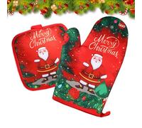 Gants de Four Maniques Cuisine Modèle de Père Noël Gants et Maniques Chaleur Résistants Coton Gants Cuisine pour Cuisine Cuisson Pâtisserie Grillage Décoration de Noël (Rouge)