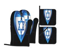 Gants De Four & Maniques Cœur D'Israël J'aime Le Drapeau D'Israël Lavable Gants De Cuisine Tendance Lot De 4 pour Barbecue Cheminée Pâtisserie