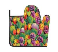 Gants De Four & Maniques Lot De 2 Cactus des Déserts Néon | Gants De Four & Maniques Lot De 2 Anti Chaleur Mitts And Pot Holders Pour Cuisson Maniques Cuisine Gant