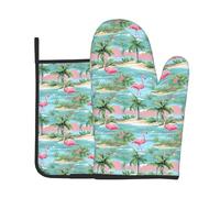 Gants De Four & Maniques Lot De 2 Feuilles De Palmier Flamant Rose | Gants De Four & Maniques Lot De 2 Résistants Ensemble Pièces Gantss Et Manique Pour Barbecue Mitts And Pot Holders