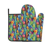 Gants De Four & Maniques Lot De 2 Fleur De Cactus du Désert | Gants De Four & Maniques Lot De 2 Anti Chaleur Gant Cuisine Pour Cuisson Mitts And Pot Holders