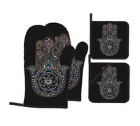 Gants De Four Maniques Retrona Fatima Main De Hamsa Œil Maléfique Imperméable Dessous De Plat Isotherme Anti Chaleur Lot De 4 pour Griller Cuisson Pâtisserie