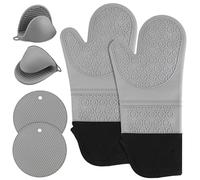 Gants de Four,Maniques,Set de 6 Silicone Gants de Cuisine, résistant à la Chaleur jusqu'à 230 °C - pour BBQ Grillage Pâtisserie Four de Cuisson