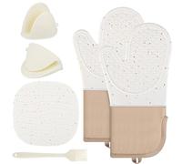 Gants de Four,Maniques,Set de 6 Silicone Gants de Cuisine, résistant à la Chaleur jusqu'à 230 °C - pour BBQ Grillage Pâtisserie Four de Cuisson