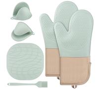 Gants de Four,Maniques,Set de 6 Silicone Gants de Cuisine, résistant à la Chaleur jusqu'à 230 °C - pour BBQ Grillage Pâtisserie Four de Cuisson