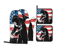 Gants De Four & Maniques Silhouette De Soudeur Américain Spark Art Antidérapant Gants Four Lavable Lot De 4 pour Cuisson Griller Micro-Ondes