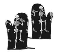 Gants de four résistants à la chaleur avec tête de mort squelette articulée pour Halloween. Imperméables et durables. Utilisés pour la cuisine, la pâtisserie et le barbecue.