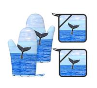 Gants de four résistants à la chaleur - En silicone antidérapant - Motif queue de baleine