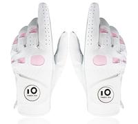 Gants de Golf en Cuir pour Femme avec marqueur de Balle - Prise en Main supplémentaire - pour Main Gauche et Droite - Rose - Taille S, M, L et XL (Blanc&Rose-1 Paire, Large)