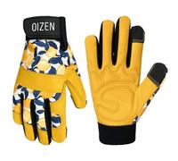 Gants de Jardinage en Cuir de Vache Résistants aux Épines et pour Femmes et Hommes, Gants de Travail Compatibles avec Écran Tactile pour Désherbage, Plantation, Cadeaux de Jardinage(jaune, 1paire, M)