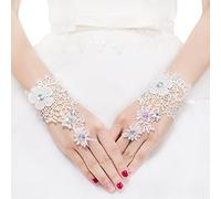 Gants de Mariage Court en Dentelle avec Strass pour Mariée - Accessoire Robe Mariage pour Soirée Cérémonie Déguisement Fête