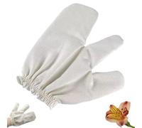 Gants de massage en soie, ayurveda brute en soie, spagloves pour le visage, le corps et les mains (blanc + bleu, 1 pièce)
