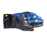 Gants de moto courts Dainese Carbon 4 bleu de course noir jaune flo
