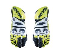 Gants De Moto FIVE RFX RACE Estivaux En Cuir Blanc Jaune Fluo