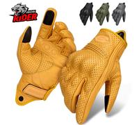 Gants de moto Vintage en cuir perforé, doublure en maille, confort adapté pour hommes et femmes, Style motard rétro classique, poignée antidérapante SU05 Black