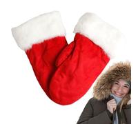Gants de Noël pour,Gants en polaire rouge avec accessoires de manchette en fourrure blanche | Gants d'hiver chauds et épais à Double couche, en tricot extensible, pour garçons ou filles