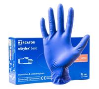 Nitrylex Classic Gants Nitrile Jetables, Examen Protecteur, Non Poudrés, Non Stériles, Couleur Bleu, Taille S (6-7), Ambidextre, Micro + Bout Doigt Texturé, Poignet Bordé, dispenser box 100 Pcs