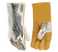 Gants De Sécurité for Four À Barbecue, Gants De Soudage en Rayonne PFR Aluminisée Résistante À La Chaleur, Gants De Travail en Cuir De Vache Fendu TIG MIG