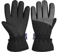 Gants de ski BRUBAKER imperméables et coupe-vent avec poche zippée - Gants d'hiver pour hommes et femmes - Gants chauds de snowboard - Gants thermiques pour le ski snowboard - Noir Gris S/M